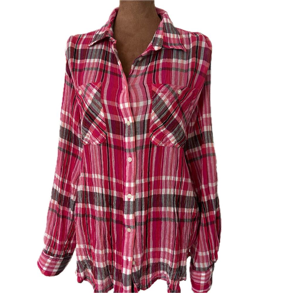 Lauren Ralph Lauren Gauzy Cotton Plaid Top Sz. Large Western Ranch Horse Chore